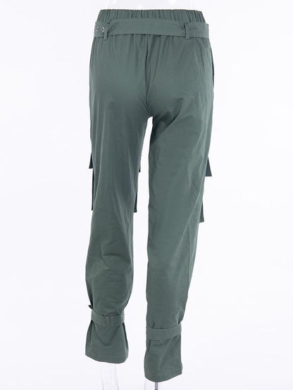 Punk Solid Bandage Pockets Harem Pants