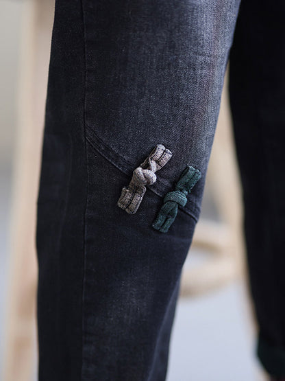 Vintage Embroidered Wide Leg Jean Pants