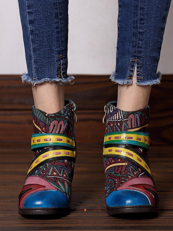 Vintage Split-joint Zipper Mid Heels Booties