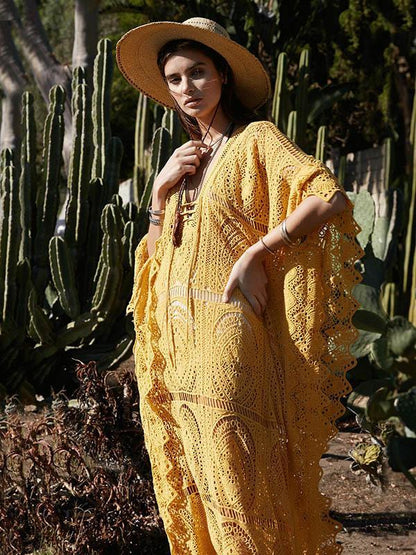 Lacy Split-joint V-neck Maxi Cover-up Dress