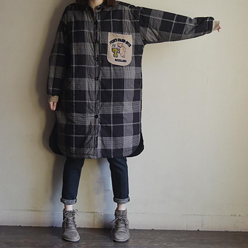 Cotton Single Breasted Plaid Long Shirt