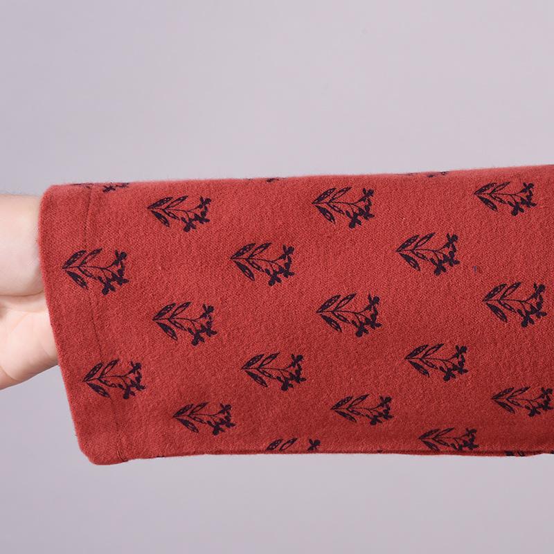 Buykud Casual Plant Printed O-Neck Pullover A-Line Dress