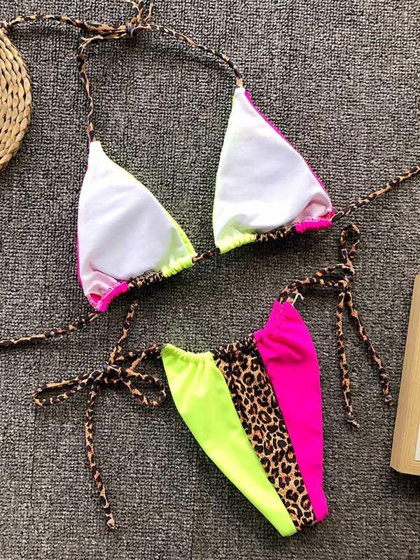 Split-Joint Leopard Lace-Up Bikinis Swimwear