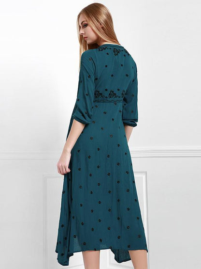 Popular Inwrought Bohemia Half Sleeve V Neck Beach Maxi Dress