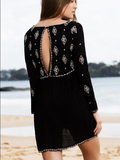Bohemia Loose Long Sleeves V Neck Mini Dress
