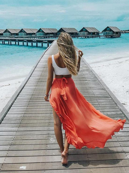 Pretty Falbala Split-front Skirt Bottoms