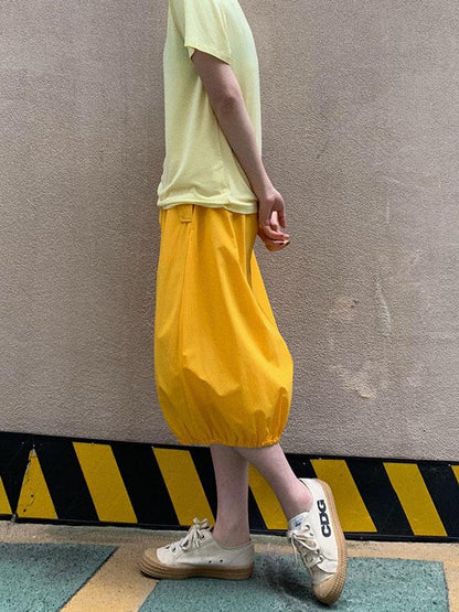 Casual Cotton Elastic Waist Skirt