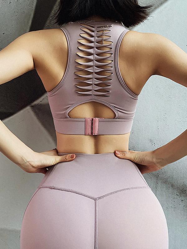 Wrap Solid Hollow Breathable Sports Bra