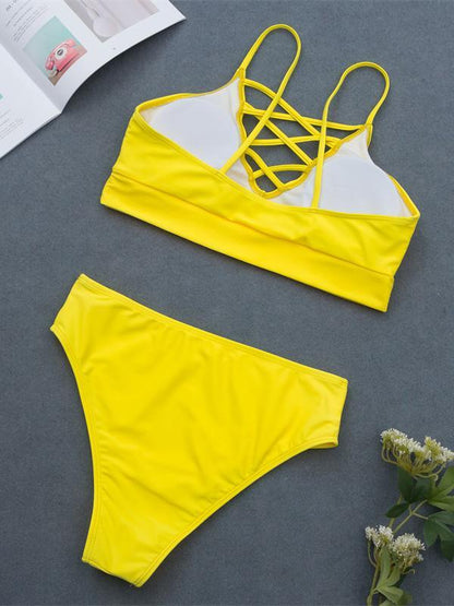Crisscross Yellow Bikinis Swimwear