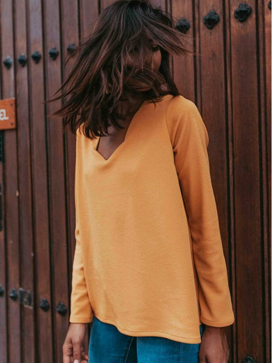 Long Sleeves V-neck Blouses&shirts Tops