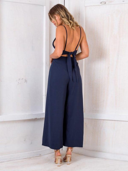 V-neck Wide Leg Backless Jumpsuit