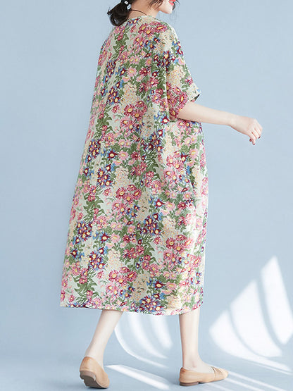 Original Floral Round-Neck Midi Dress