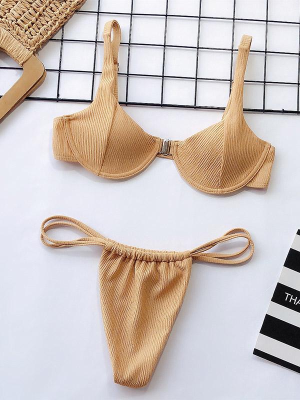 Pit Striped Front Buckle Bikini Swimsuit