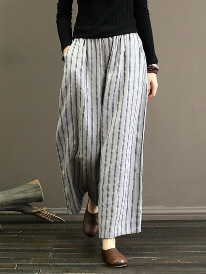 Linen Striped  Wide Leg Pants