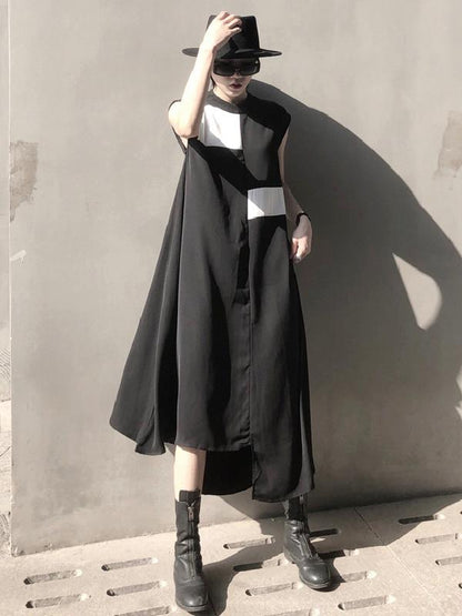 Asymmetric Sleeveless Black Long Dress