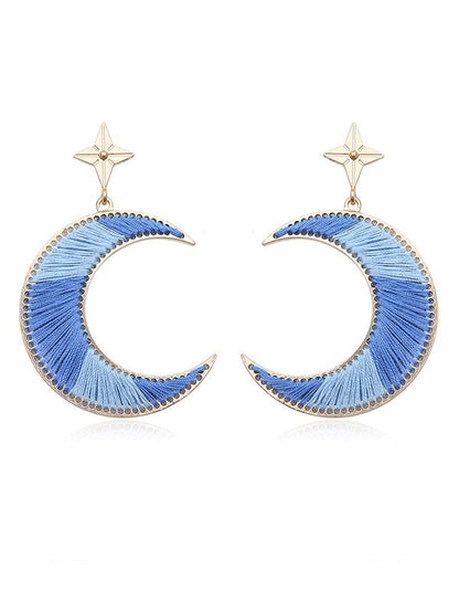 Split-color Crescent Knitting Earrings