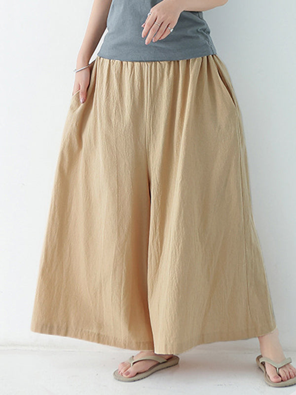 Casual 11 Colors  Solid Column Wide Leg Capri-Pants