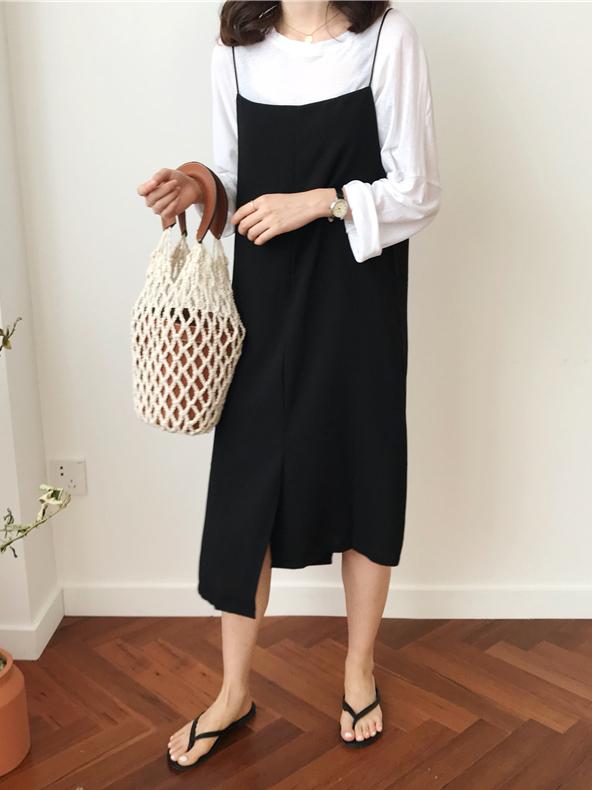 Cropped Split-front Simple Midi Dresses