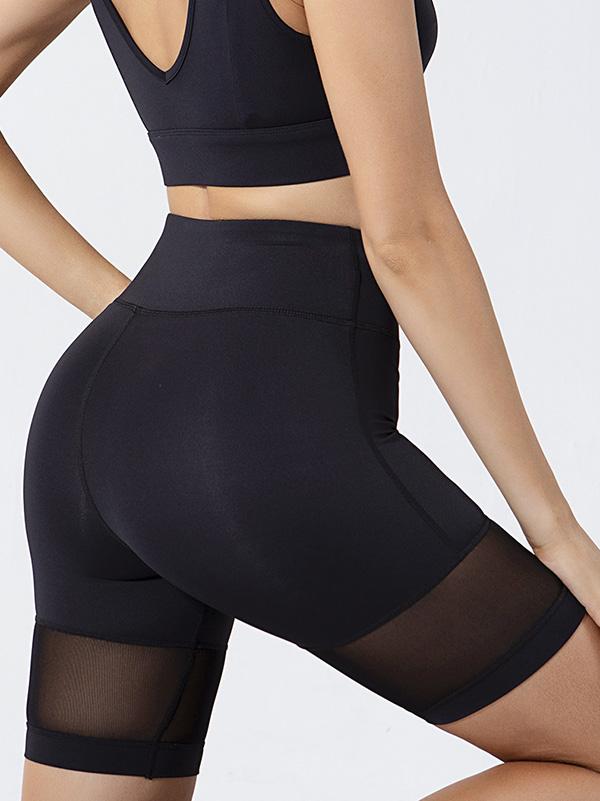 Solid Color Mesh Split-Joint High-Waisted Sports Shorts