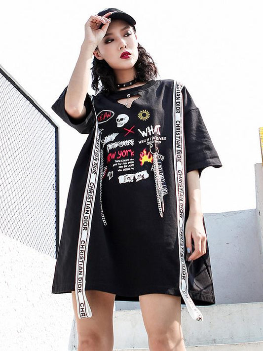Summer Hip-hop Printed T-shirt Dress
