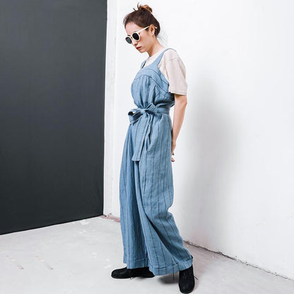 Casual Striped Adjustable Strap Loose Jumpsuit