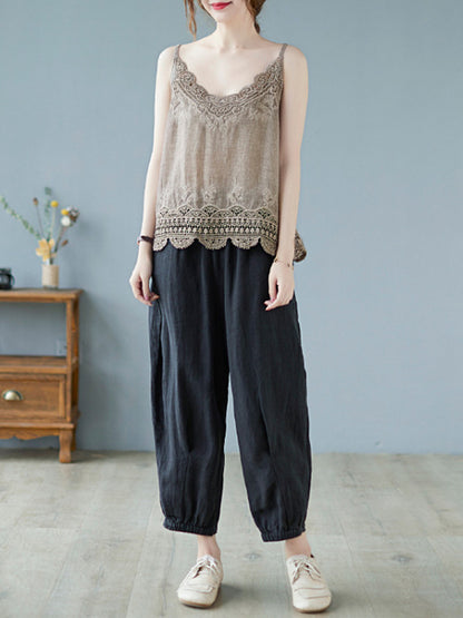 Original Solid Sleeveless Lace&Hollow V-Neck Vest