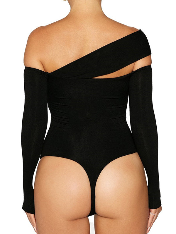 Long Sleeves One Shoulder Bodysuits
