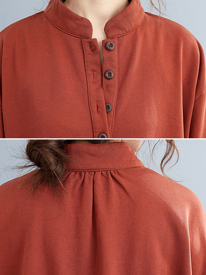 Casual Solid Color Buttoned Split-Joint With Pocket Stand Collar Long Sleeves Sweatshirts