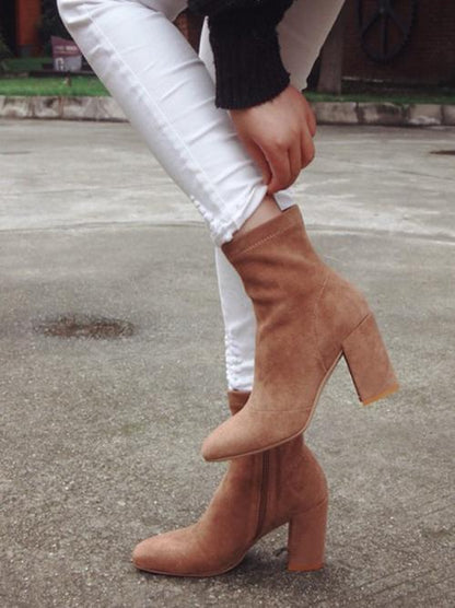 Fashion Solid Zipper Chunky Heel Martin Booties