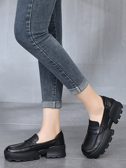 Vintage Cow Leather Low-Top Platform Loafers