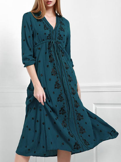 Popular Inwrought Bohemia Half Sleeve V Neck Beach Maxi Dress