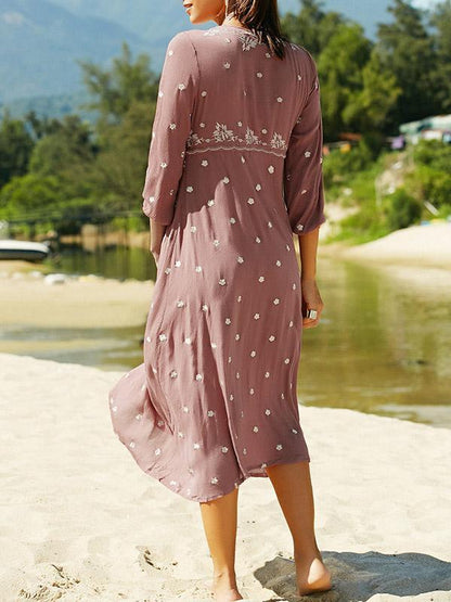 Bohemia Half Sleeve V Neck Beach Maxi Dress