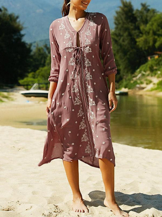 Bohemia Half Sleeve V Neck Beach Maxi Dress