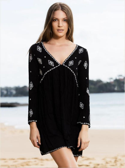 Bohemia Loose Long Sleeves V Neck Mini Dress
