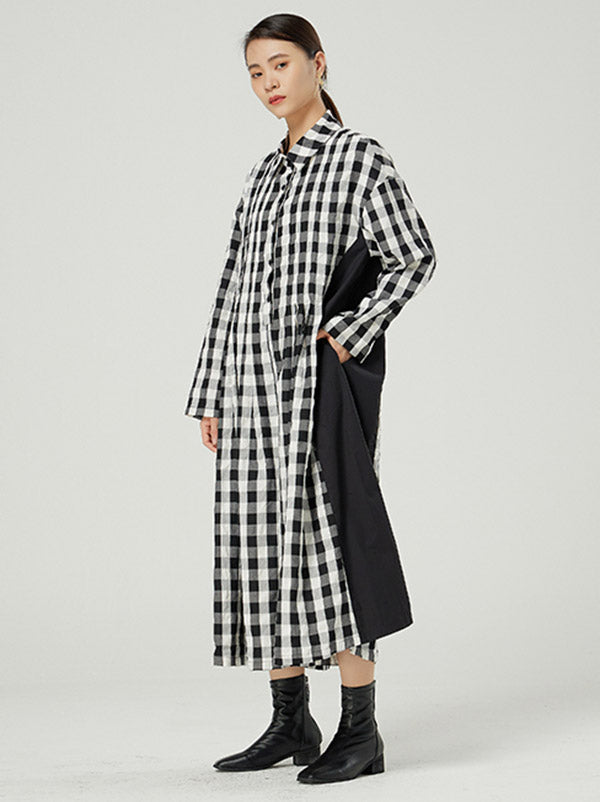Casual Loose Long Sleeve Plaid Jumpsuits Bottoms