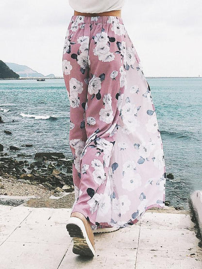 Floral Wide Leg Split-side Bottom Casual Pants