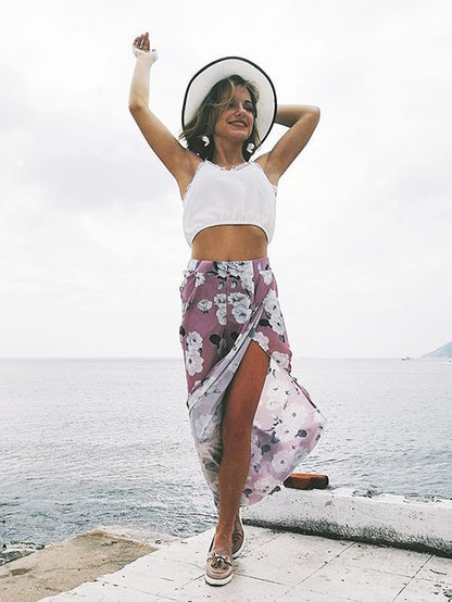 Floral Wide Leg Split-side Bottom Casual Pants
