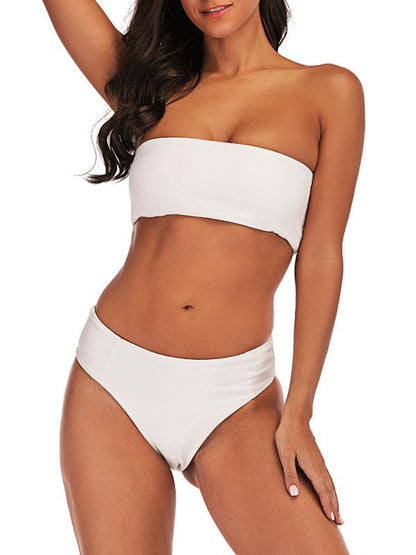 Strapless Ribbed High Waisted Bikini Swimsuit
