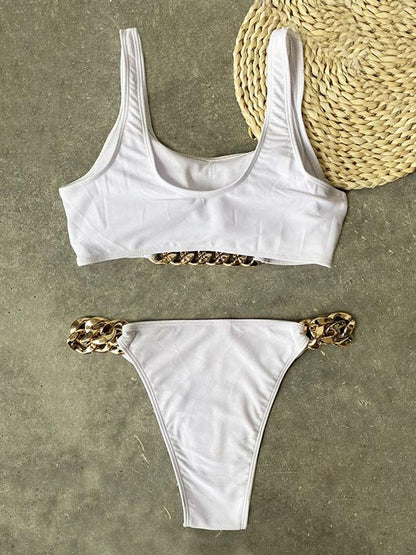 Sexy Vest Big Chain Split Type Bikini Swimsuit