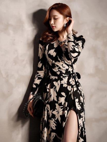 Pretty Bohemia Floral Split-side Long Sleeves Maxi Dress