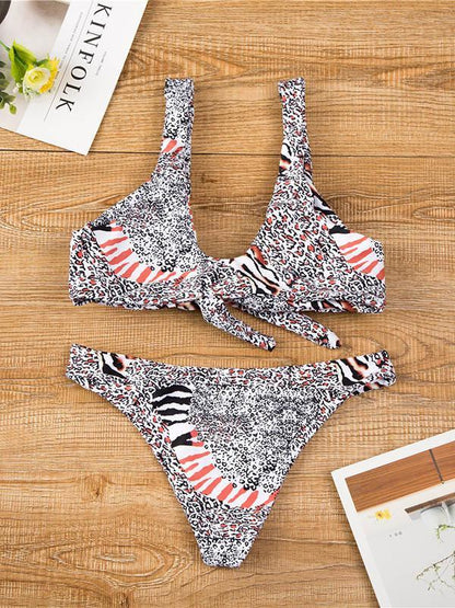 Leopard Knot Front Bikinis Swimwear