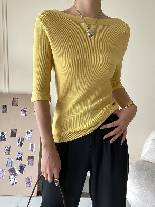 Original Simple Casual Solid Color Skinny Knitting T-Shirt Top