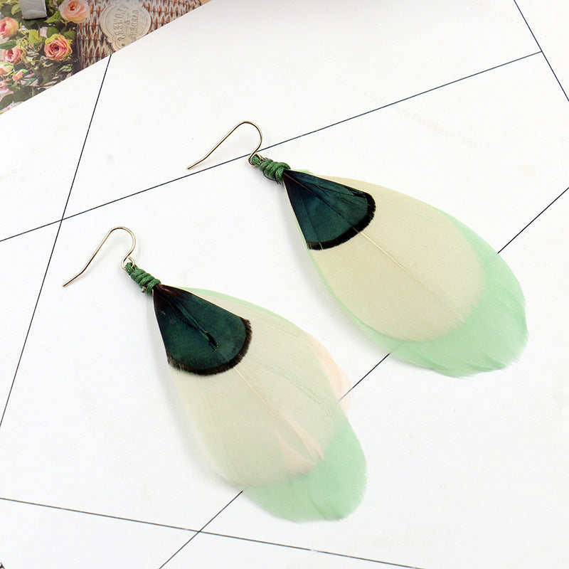 Bohemian fluffy feather tassel earrings