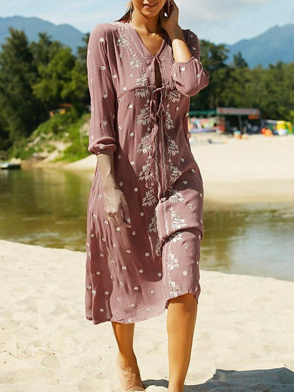 Bohemia Half Sleeve V Neck Beach Maxi Dress