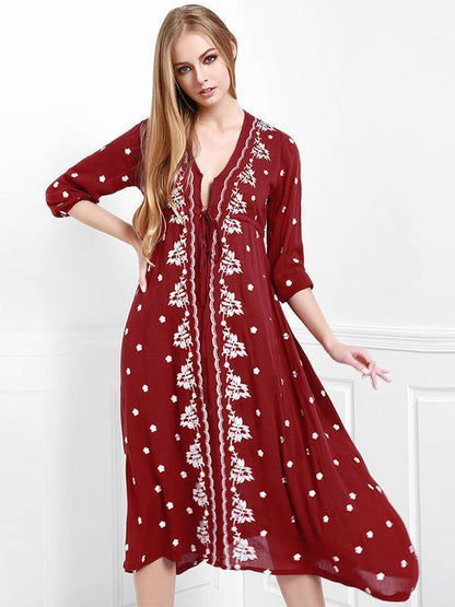 Popular Inwrought Bohemia Half Sleeve V Neck Beach Maxi Dress