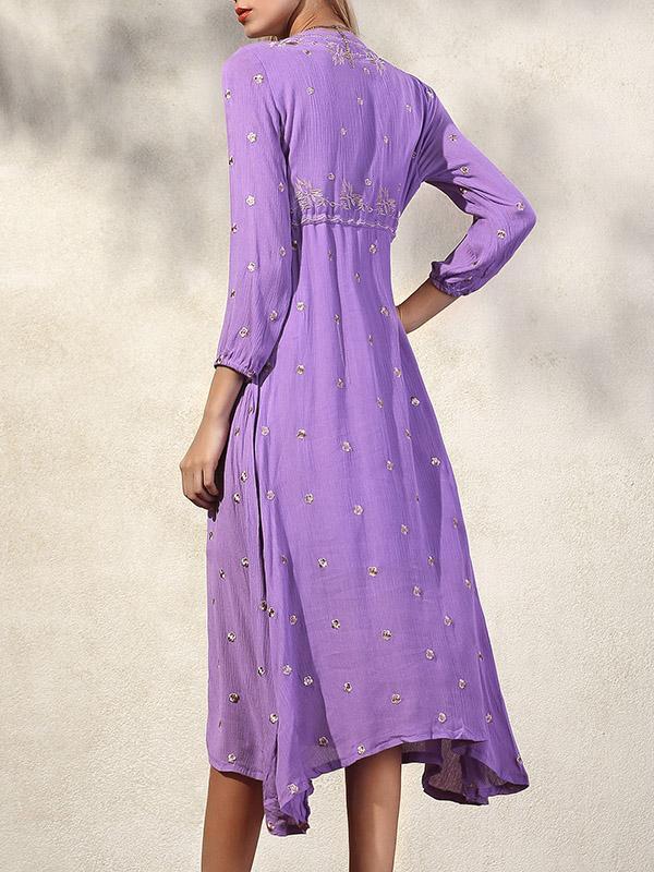 Simple Embroidered V-neck Maxi Dress