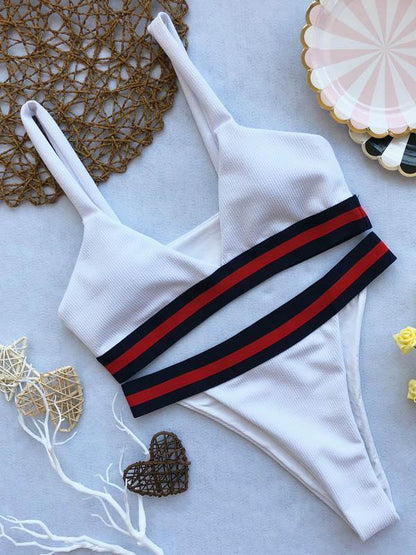 Ribbed Striped Bikinis Swimwear