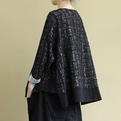 Buykud Asymmetrical Pockets Spliced Loose Pullover Blouse