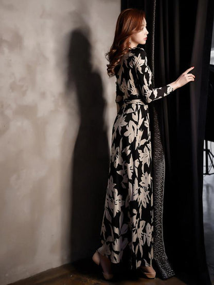 Pretty Bohemia Floral Split-side Long Sleeves Maxi Dress