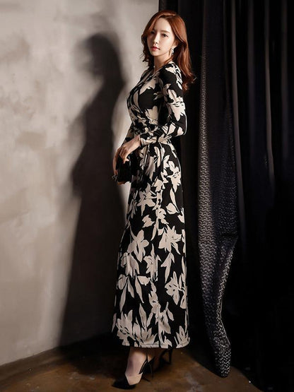 Pretty Bohemia Floral Split-side Long Sleeves Maxi Dress